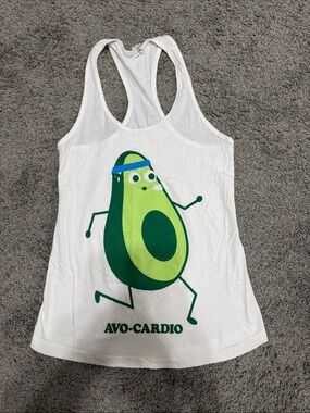 Avo-Cardio White Graphic Tank with Running Avocado